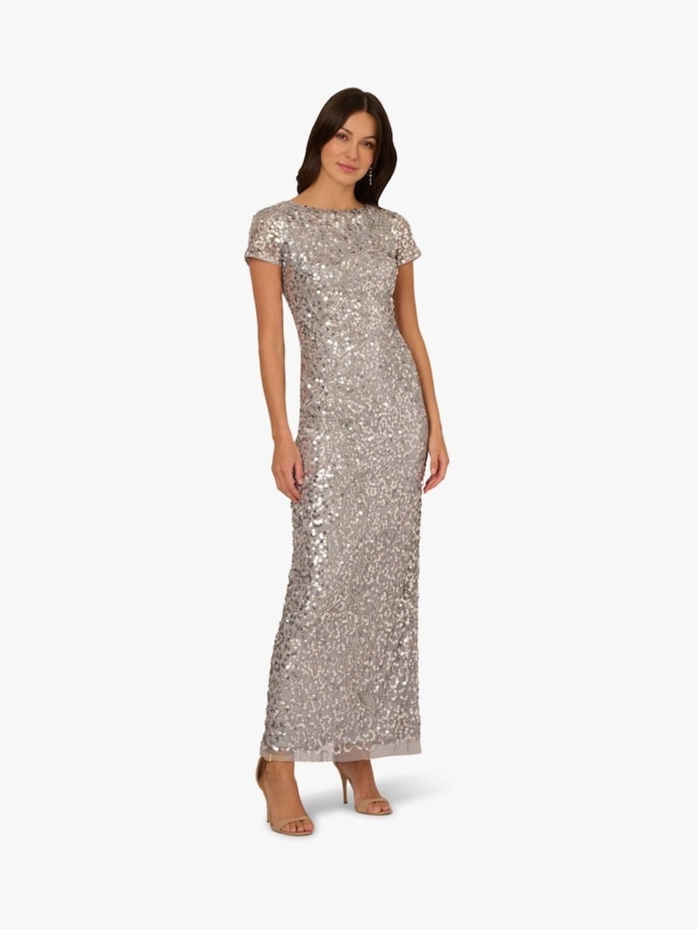 Adrianna Papell Silver Beaded Sequin Gown SZ 4 w tags Formal Dress Evening GALA